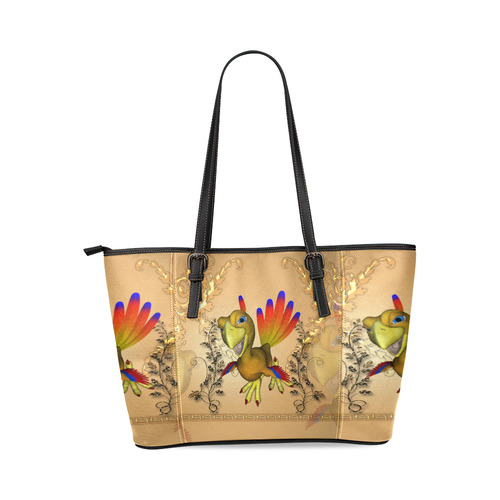 funny toon phoenix Leather Tote Bag/Small (Model 1640)