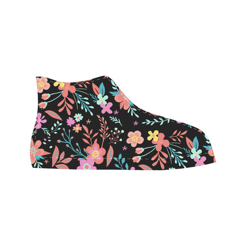 Cute Vintage Floral Pink Orange Aqua Aquila High Top Microfiber Leather Women's Shoes (Model 032)