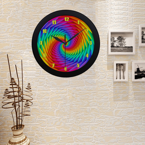 Psychedelic Rainbow Spiral Fractal Circular Plastic Wall clock