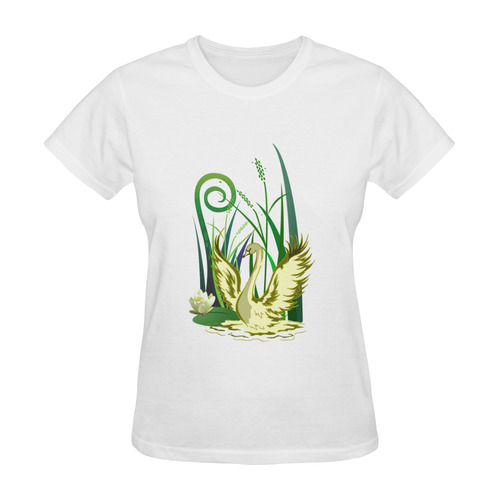 Lovely Swan  & Flower Lily in a Pond Sunny Women's T-shirt (Model T05)