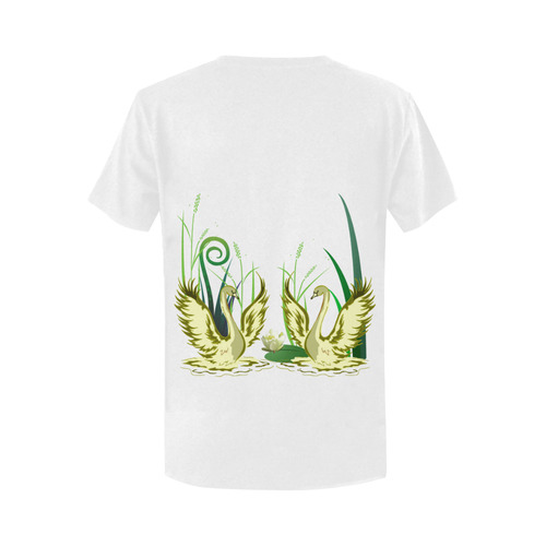 Lovely Swans  & Flower Lily in a Pond Women's T-Shirt in USA Size (Two Sides Printing)