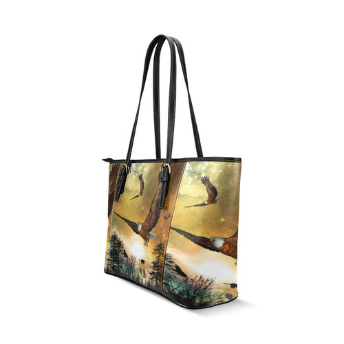 Awesome flying eagle Leather Tote Bag/Small (Model 1640)