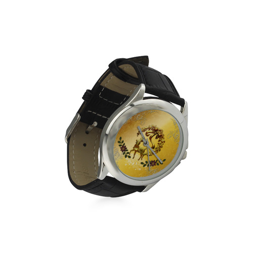 Reindeer in golden colors Women's Classic Leather Strap Watch(Model 203)