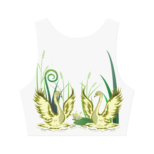 Lovely Swans  & Flower Lily in a Pond Women's Crop Top (Model T42)