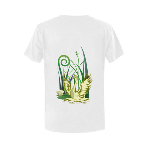Lovely Swan  & Flower Lily in a Pond Women's T-Shirt in USA Size (Two Sides Printing)