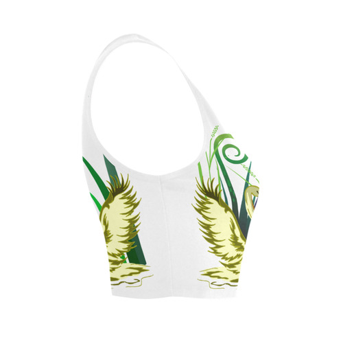 Lovely Swans  & Flower Lily in a Pond Women's Crop Top (Model T42)