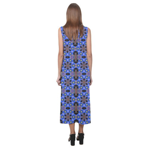 Blue and Black Geometric Phaedra Sleeveless Open Fork Long Dress (Model D08)