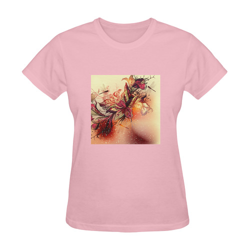 New in shop. Lilies - hand-drawn art. New arrival in designers shop. Vintage pink Sunny Women's T-shirt (Model T05)