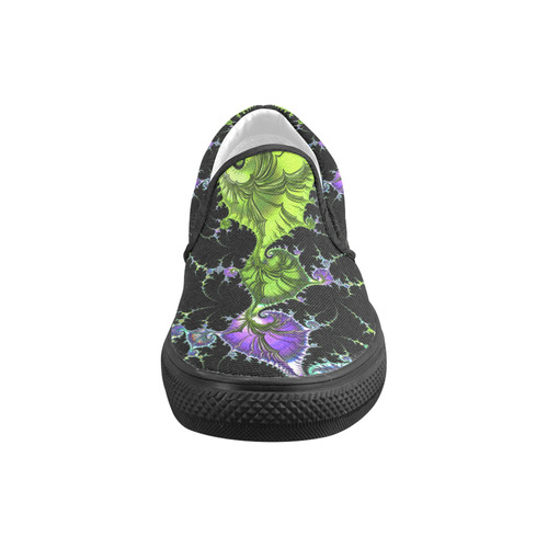 SPIRAL Filigree FRACTAL black green violet Slip-on Canvas Shoes for Men/Large Size (Model 019)