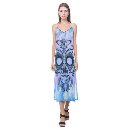 Skull20160404 V-Neck Open Fork Long Dress(Model D18)