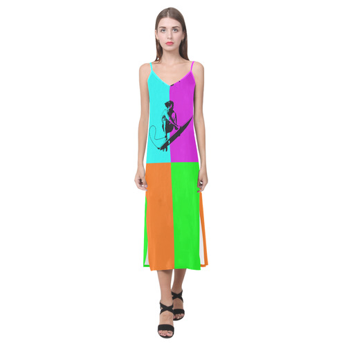 extreme sport - surf V-Neck Open Fork Long Dress(Model D18)