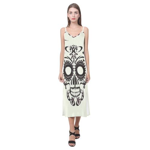 Skull20160401 V-Neck Open Fork Long Dress(Model D18)
