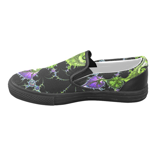 SPIRAL Filigree FRACTAL black green violet Slip-on Canvas Shoes for Men/Large Size (Model 019)