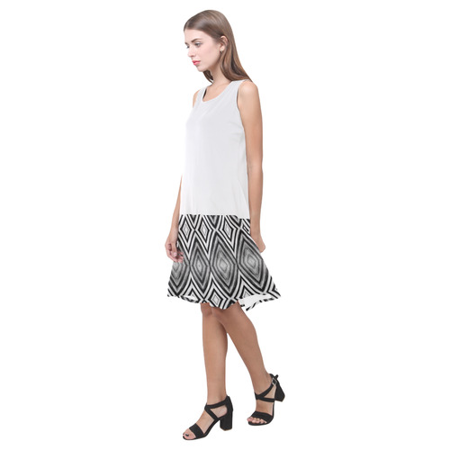 black and white diamond pattern Sleeveless Splicing Shift Dress(Model D17)