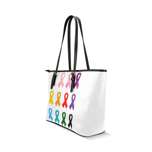 New designers bag available. Pink, colorful and white collection with artistic anti-cancer Ribbons.  Leather Tote Bag/Small (Model 1640)