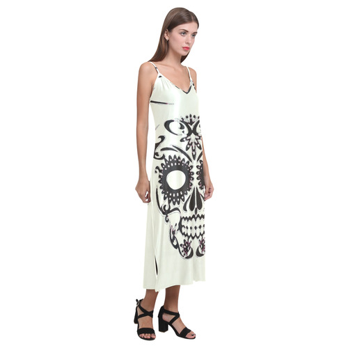 Skull20160401 V-Neck Open Fork Long Dress(Model D18)