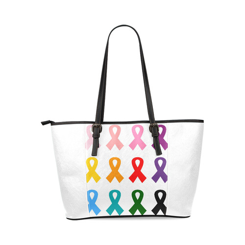 New designers bag available. Pink, colorful and white collection with artistic anti-cancer Ribbons.  Leather Tote Bag/Small (Model 1640)