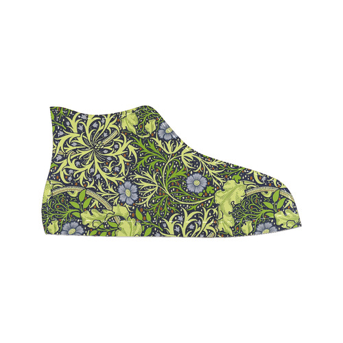 William Morris Seaweed Vintage Floral Wallpaper High Top Canvas Women's Shoes/Large Size (Model 017)