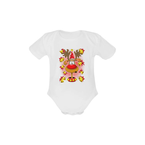 Reindeer Fun Christmas Cartoon with Bells Alarms Baby Powder Organic Short Sleeve One Piece (Model T28)