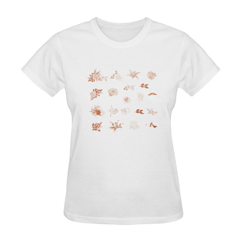 New! Brown designers t-shirt with hand-drawn flowers Sunny Women's T-shirt (Model T05)