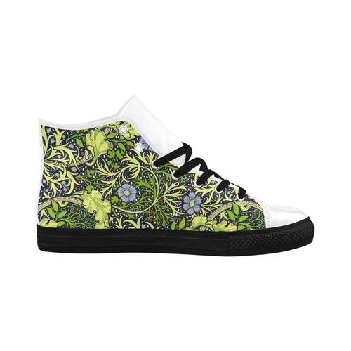 William Morris Seaweed Vintage Floral Wallpaper Aquila High Top Microfiber Leather Women's Shoes (Model 032)