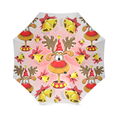 Reindeer Fun Christmas Cartoon with Bells Alarms Foldable Umbrella (Model U01)