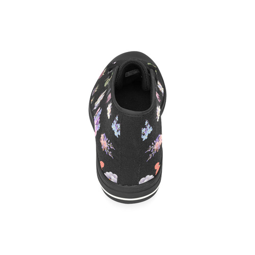 New arrival! Designers original shoes. Hand-drawn edition in floral tones and black High Top Canvas Women's Shoes/Large Size (Model 017)