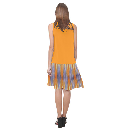 Gray Orange Stripes Pattern Sleeveless Splicing Shift Dress(Model D17)