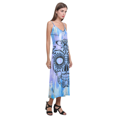 Skull20160404 V-Neck Open Fork Long Dress(Model D18)