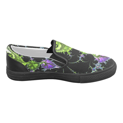 SPIRAL Filigree FRACTAL black green violet Slip-on Canvas Shoes for Men/Large Size (Model 019)