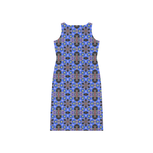 Blue and Black Geometric Phaedra Sleeveless Open Fork Long Dress (Model D08)