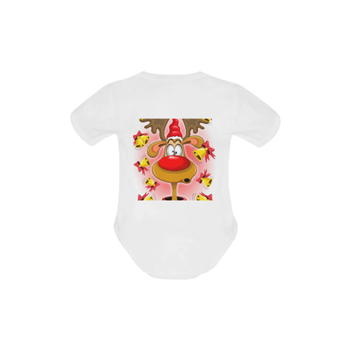 Reindeer Fun Christmas Cartoon with Bells Alarms Baby Powder Organic Short Sleeve One Piece (Model T28)