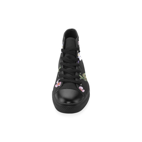 New arrival! Designers original shoes. Hand-drawn edition in floral tones and black High Top Canvas Women's Shoes/Large Size (Model 017)