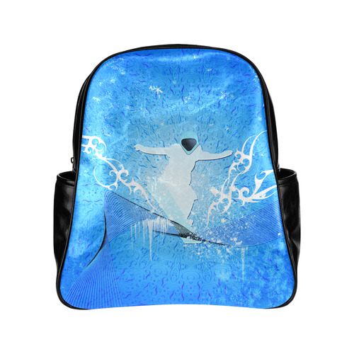 Snowboarder with snowflakes Multi-Pockets Backpack (Model 1636)