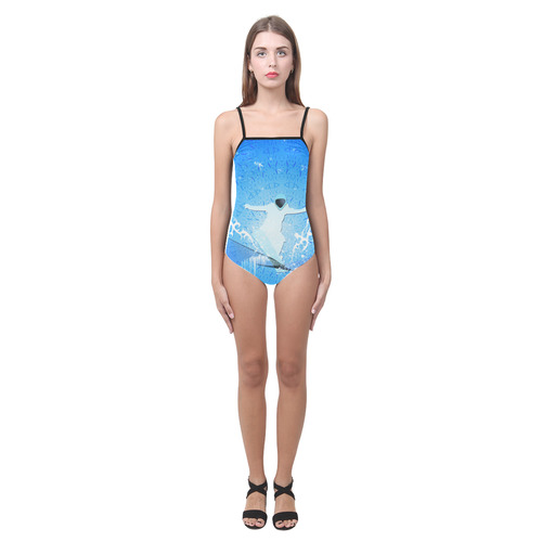 Snowboarder with snowflakes Strap Swimsuit ( Model S05)