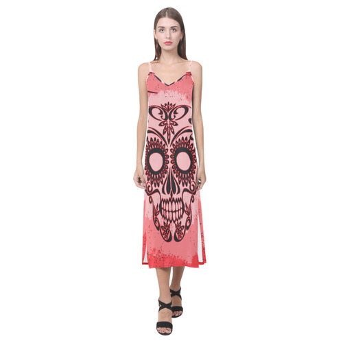 Skull20160403 V-Neck Open Fork Long Dress(Model D18)