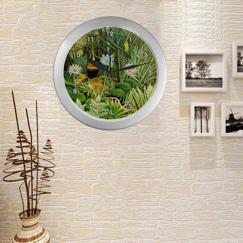 The Dream Henri Rousseau Jungle Animals Silver Color Wall Clock