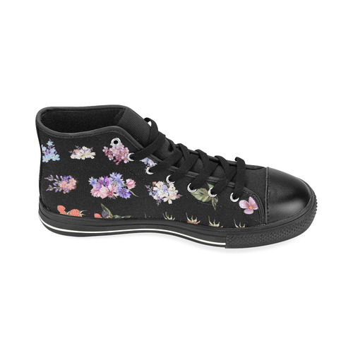 New arrival! Designers original shoes. Hand-drawn edition in floral tones and black High Top Canvas Women's Shoes/Large Size (Model 017)