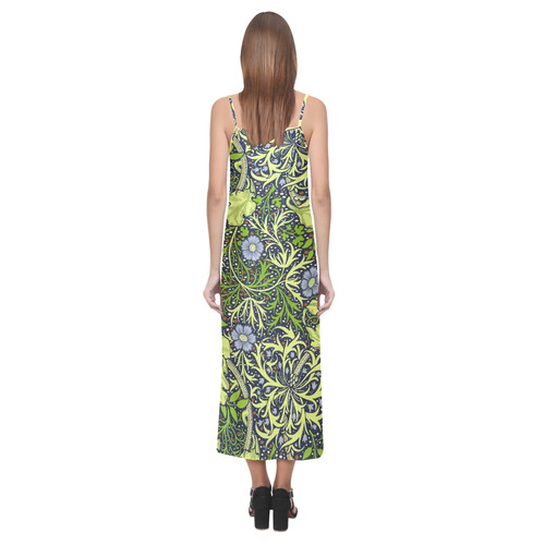 William Morris Seaweed Vintage Floral V-Neck Open Fork Long Dress(Model D18)