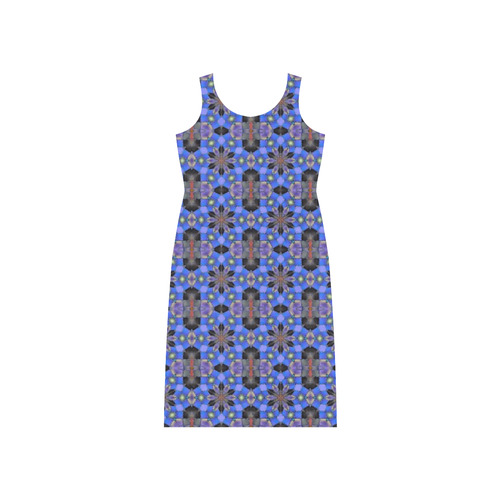 Blue and Black Geometric Phaedra Sleeveless Open Fork Long Dress (Model D08)