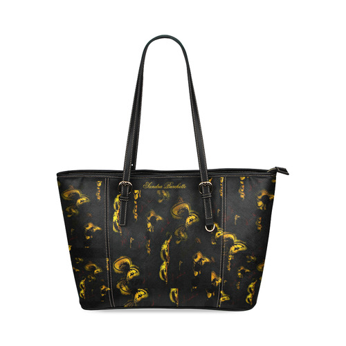 Black Gold Pieces Leather Tote Bag/Small (Model 1640)