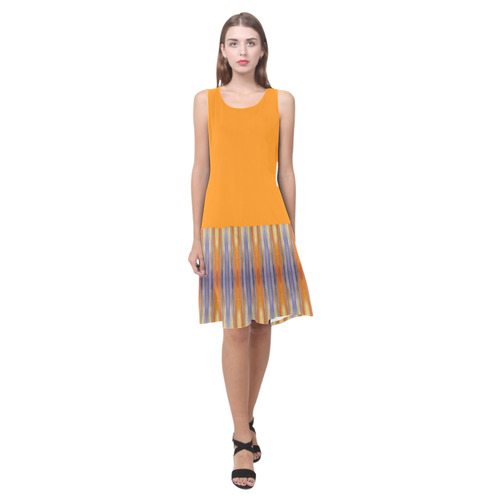 Gray Orange Stripes Pattern Sleeveless Splicing Shift Dress(Model D17)