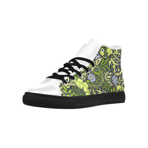 William Morris Seaweed Vintage Floral Wallpaper Aquila High Top Microfiber Leather Women's Shoes (Model 032)