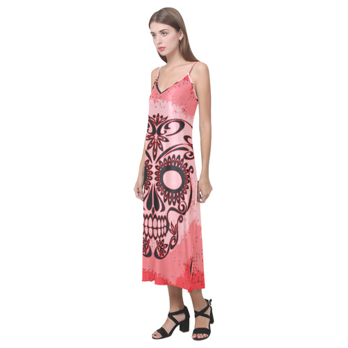 Skull20160403 V-Neck Open Fork Long Dress(Model D18)