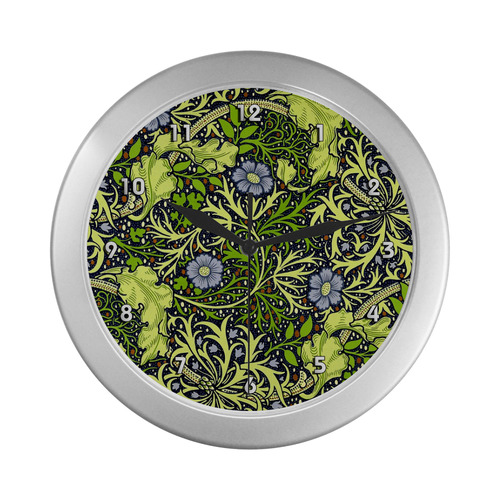 William Morris Seaweed Vintage Floral Wallpaper Silver Color Wall Clock
