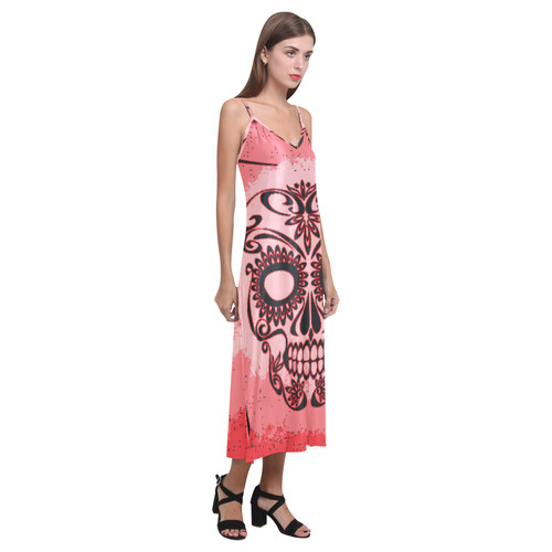 Skull20160403 V-Neck Open Fork Long Dress(Model D18)