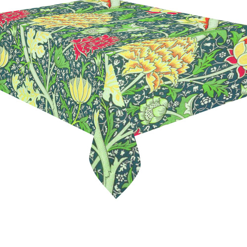 Red Floral Vintage William Morris Wallpaper Cotton Linen Tablecloth 60"x 84"