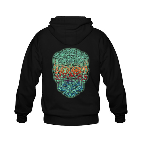 Día De Los Muertos DOUBLE SKULL Ornaments Grunge Gildan Full Zip Hooded Sweatshirt (Model H02)