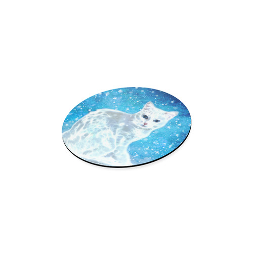 Abstract cute white cat Round Coaster