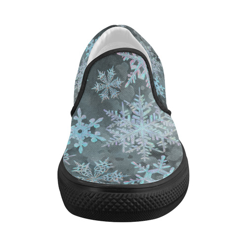 Snowflakes, snow, white and blue Women's Slip-on Canvas Shoes (Model 019)